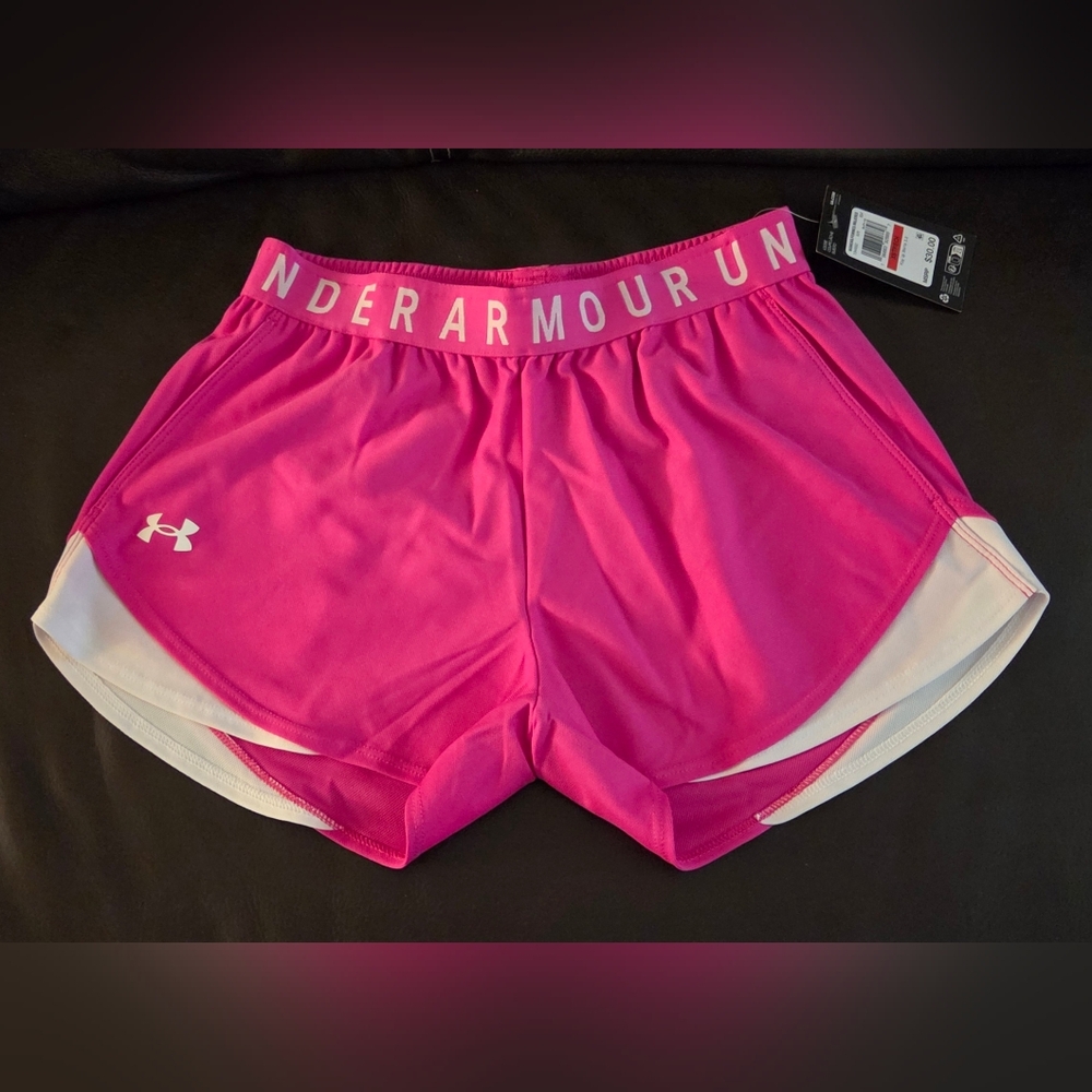 NEW Under Armour Play Up Shorts 3.0 XS Rebel Pink White